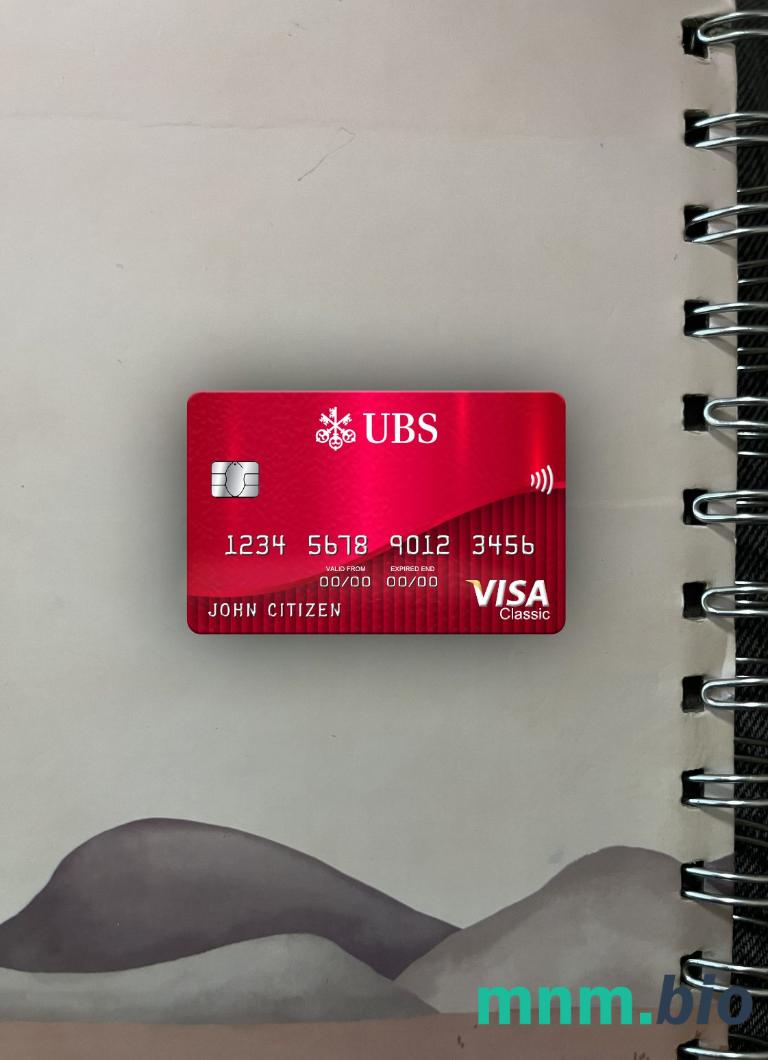 Switzerland UBS bank visa classic card wygląd fotograficzny skan PSD + zdjęcie